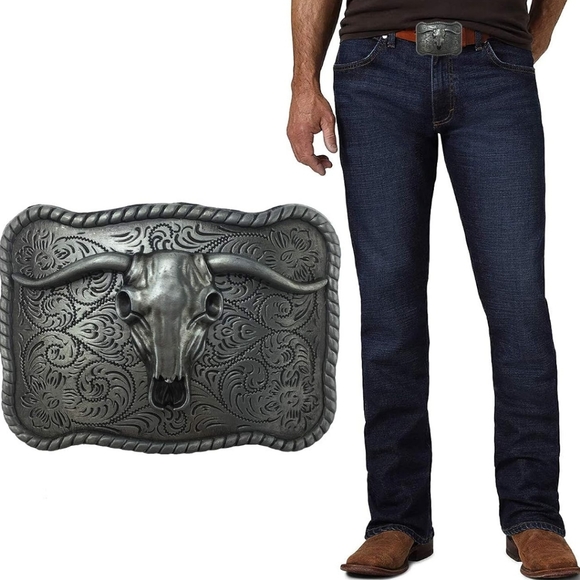 New silver bull belt buckle